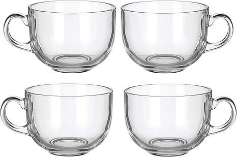 Set of 4 Large 16oz Glass Wide Mouth Coffee Mug- Dishwasher & Microwave Safe | Amazon (US)
