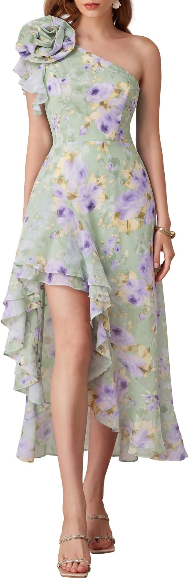 GRACE KARIN Womens Summer One Shoulder Sleeveless Dresses Floral Flowy Ruffle High Low Wedding Gu... | Amazon (US)