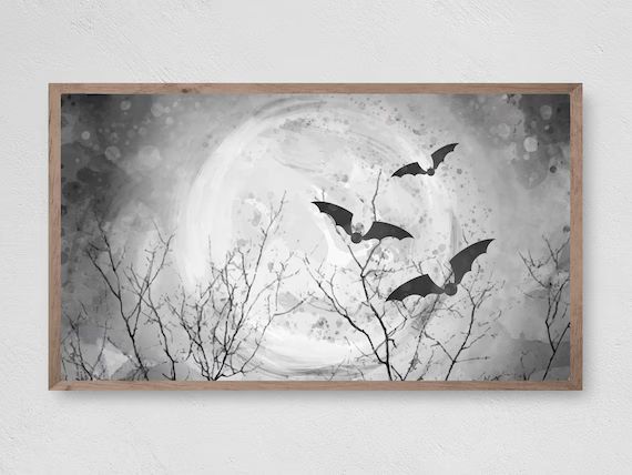 Samsung Frame TV Art Halloween Bats in the Moon Instant - Etsy | Etsy (US)