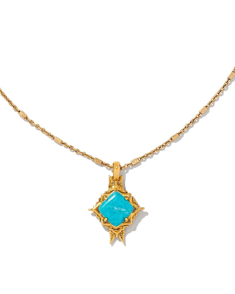 Cass Vintage Gold Long Pendant Necklace in Variegated Dark Teal Magnesite | Kendra Scott | Kendra Scott