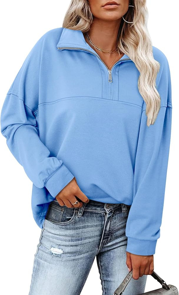 Magritta Womens Sweatshirt Casual Loose Fit Waffle Knit Half Zip Pullover Long Sleeve Lapel Tops | Amazon (US)