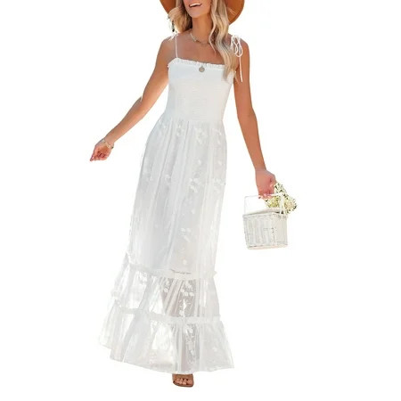 Ma&Baby Women Sleeveless Spaghetti Strap Boho Beach Long White Dress S M L XL | Walmart (US)