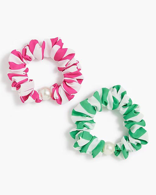 Striped pearl hair scrunchies set-of-two | J.Crew Factory