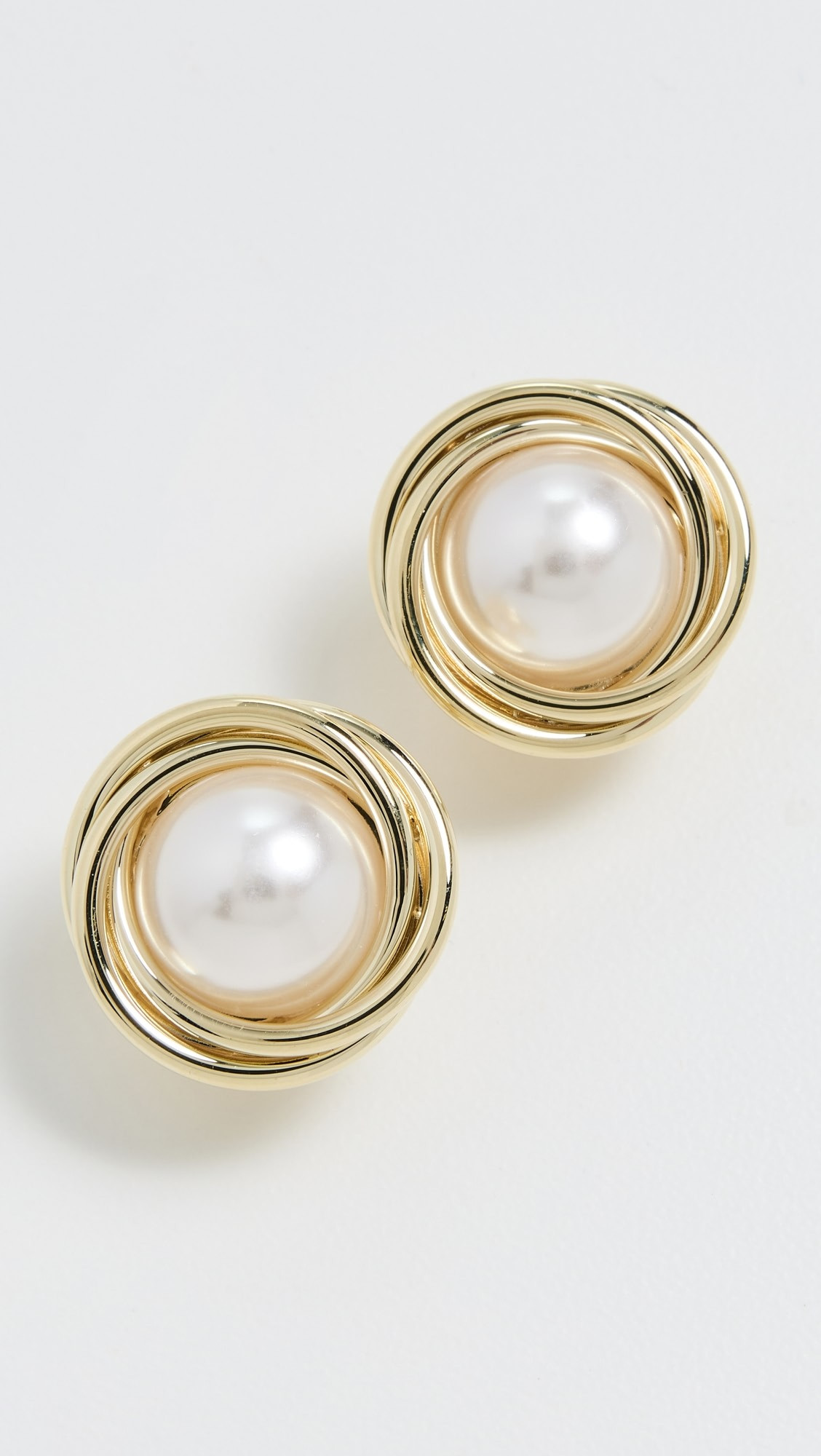 Pearl Twisted Bezel On The Ear Stud Earrings | Shopbop