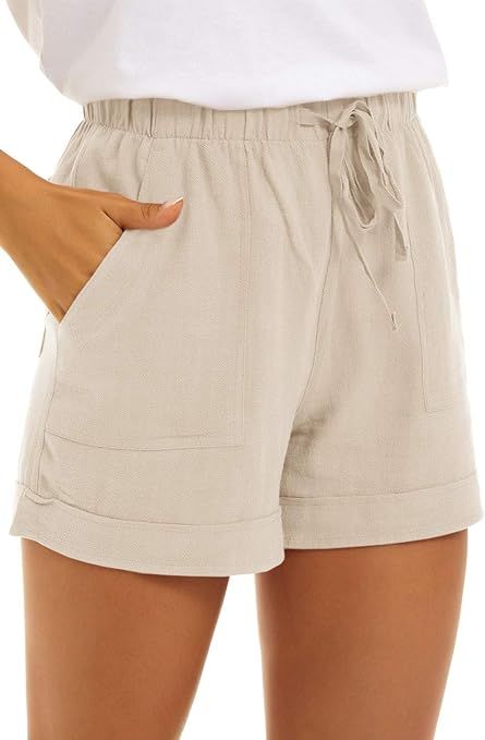 SWEET POISON Womens Shorts Summer Casual Drawstring Elastic Waist Cotton/Denim Comfy Short with P... | Amazon (US)