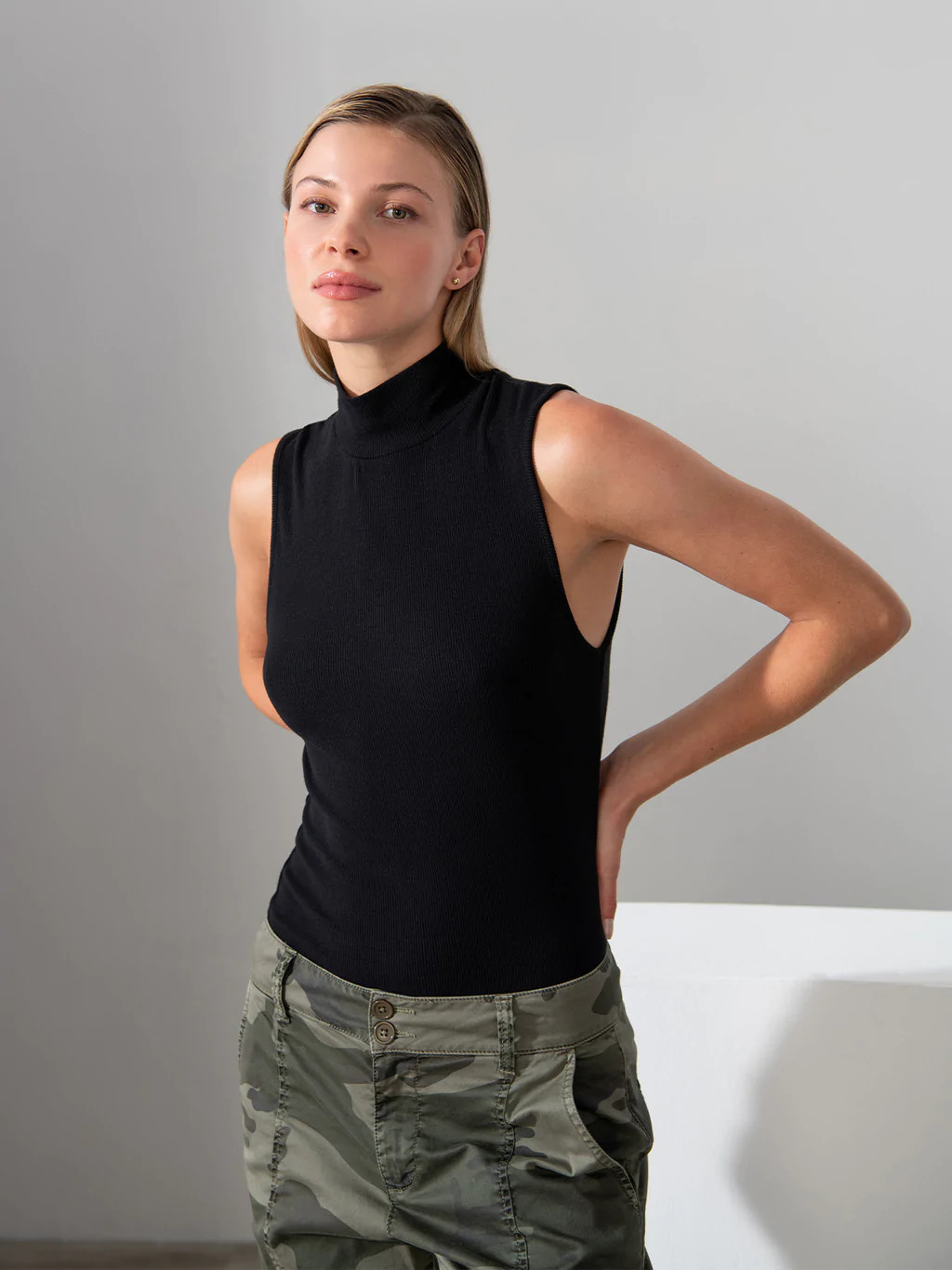 Essential Sleeveless Mock Neck Top Black | Sanctuary Clothing