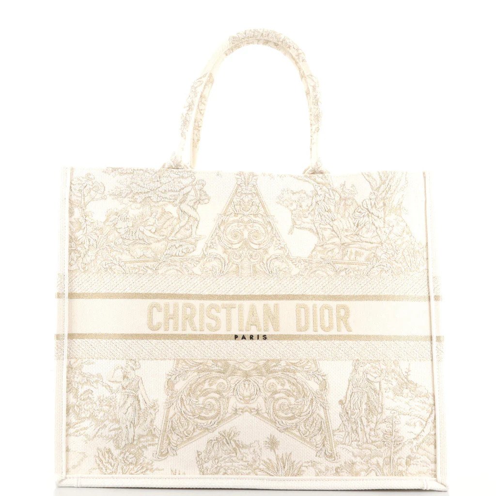 Christian Dior Book Tote Embroidered Canvas Large Gold 1617401 | Rebag