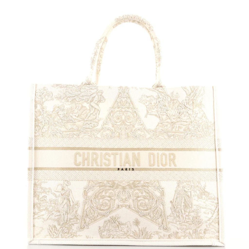 Christian Dior Book Tote Embroidered Canvas Large Gold 1617401 | Rebag