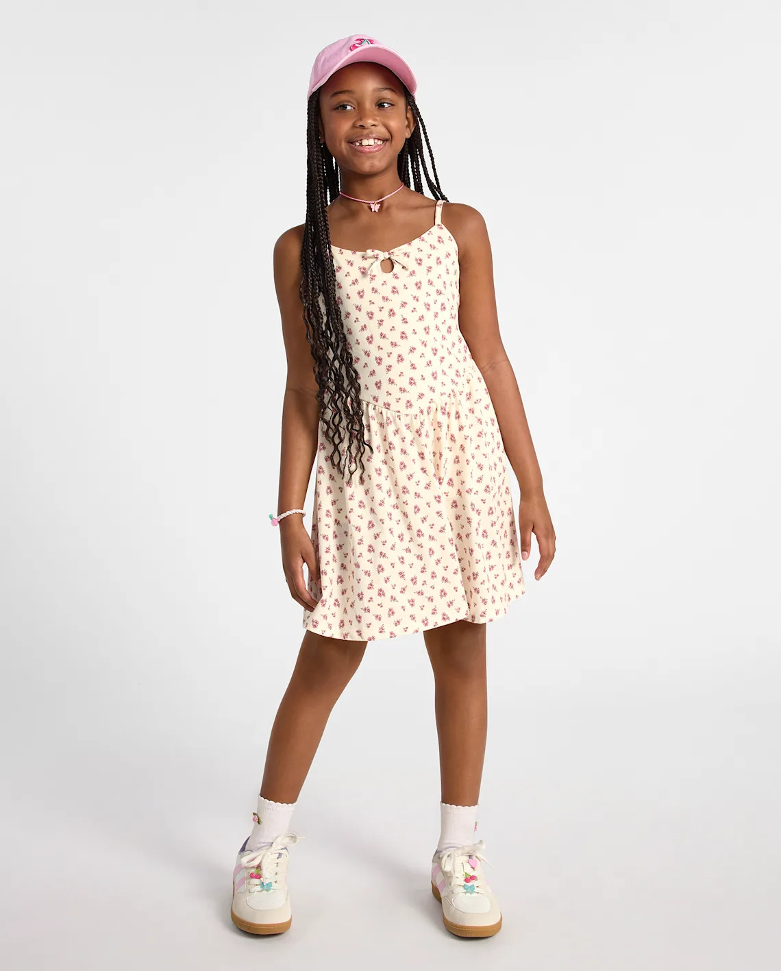 Girls Floral Keyhole V-Waist Dress - cream | The Children's Place