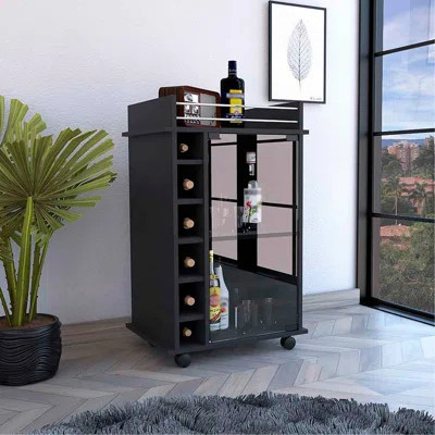 Bar Cart Baltimore, Two Tier Cabinet With Glass Door, Six Wine Cubbies | Wayfair North America