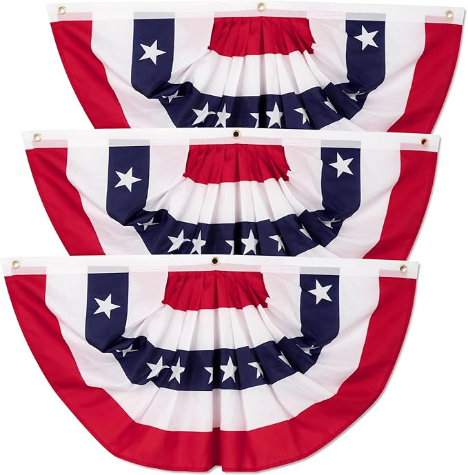 4th of July Pleated Fan Flag 1.5x3 FT, 3PCS American USA Patriotic Half Fan Banner for 250th Anni... | Amazon (US)