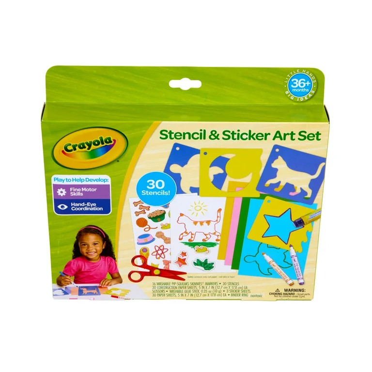 Crayola Stencil and Sticker Art Set (30 Stencils), Toddler Art Kit, Toddler Activity Set, Holiday... | Walmart (US)