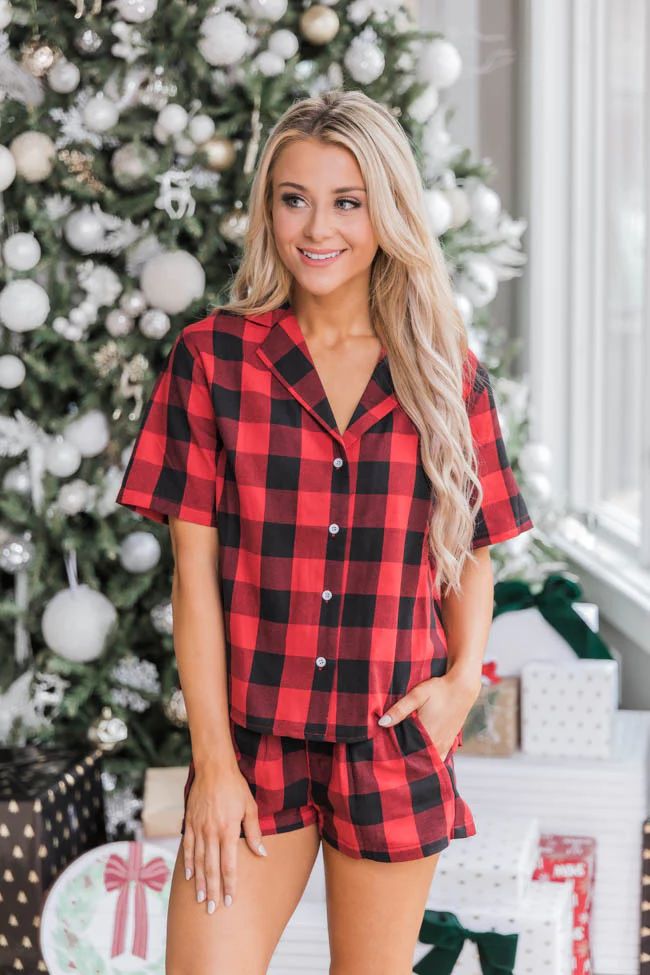 Icicle Queen Plaid Red Pajama Blouse | The Pink Lily Boutique