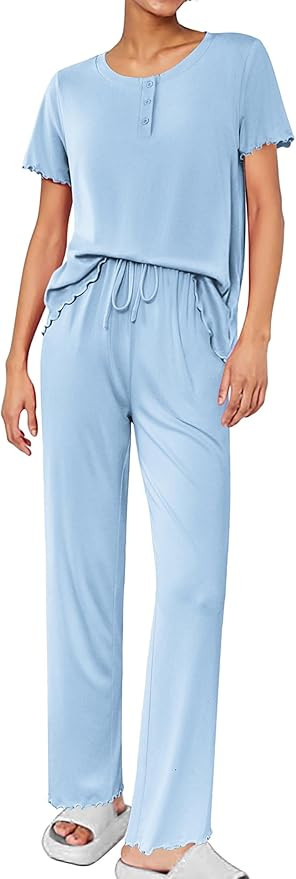 Ekouaer Pajama Sets for Women 2 Piece Short Sleeve Loungewear Button Down Pj Set Soft Sleepwear w... | Amazon (US)