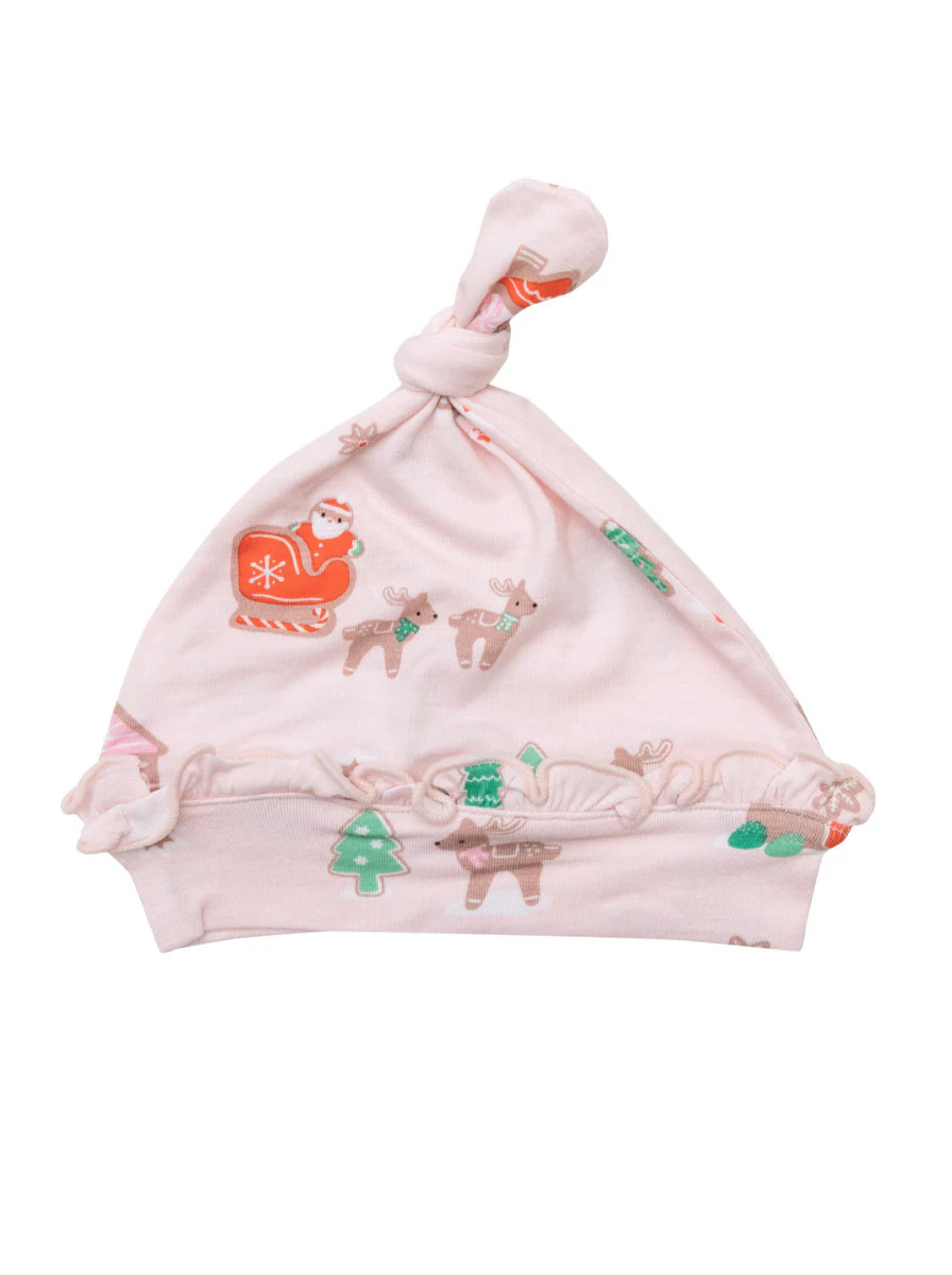 Ruffle Knot Beanie, Pink Gingerbread Sleigh | SpearmintLOVE