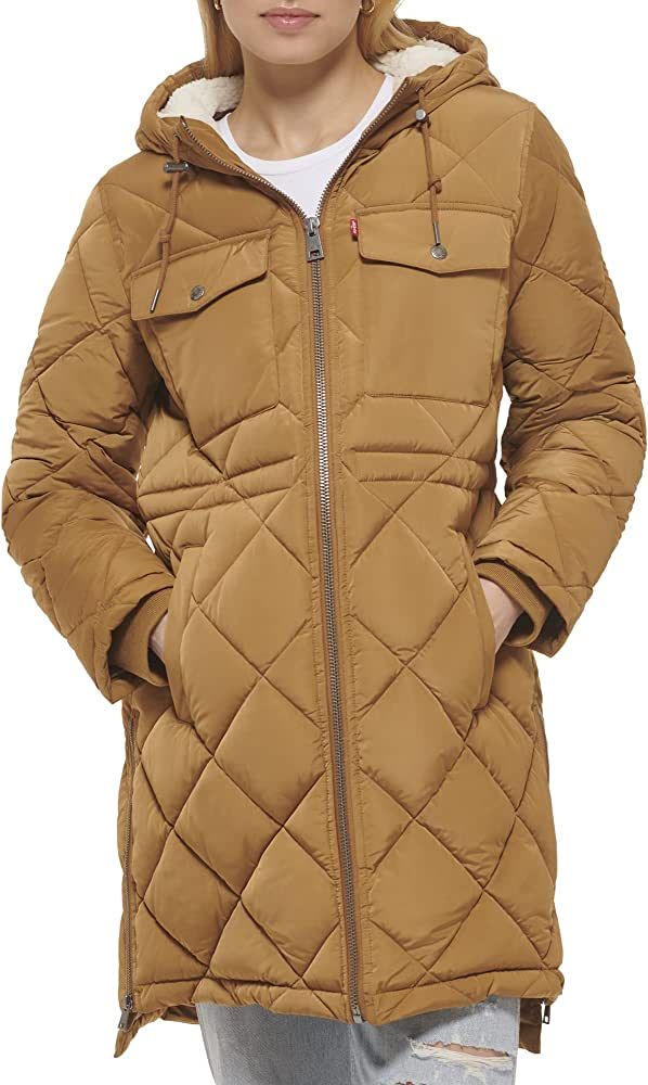 Levi's Women's Soft Sherpa Lined Diamond Quilted Long Parka Jacket (Standard & Plus Sizes) | Amazon (US)