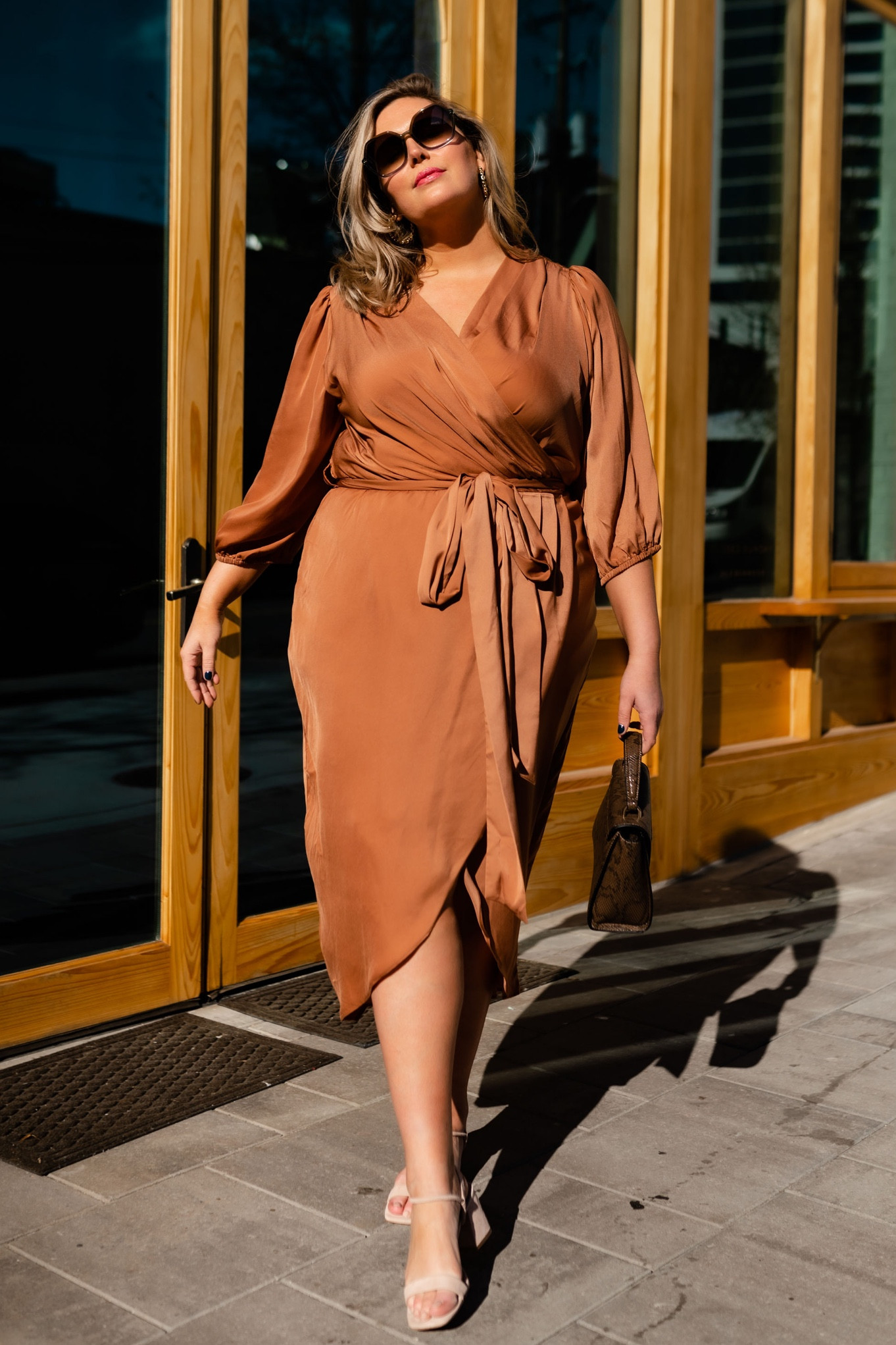 brown wrap dress plus size Plus Size 3/4 Sleeve V-Neck Wrap Dress  MOA Mocha / 1XL-2XL-3XL(2-2-2)6PCS