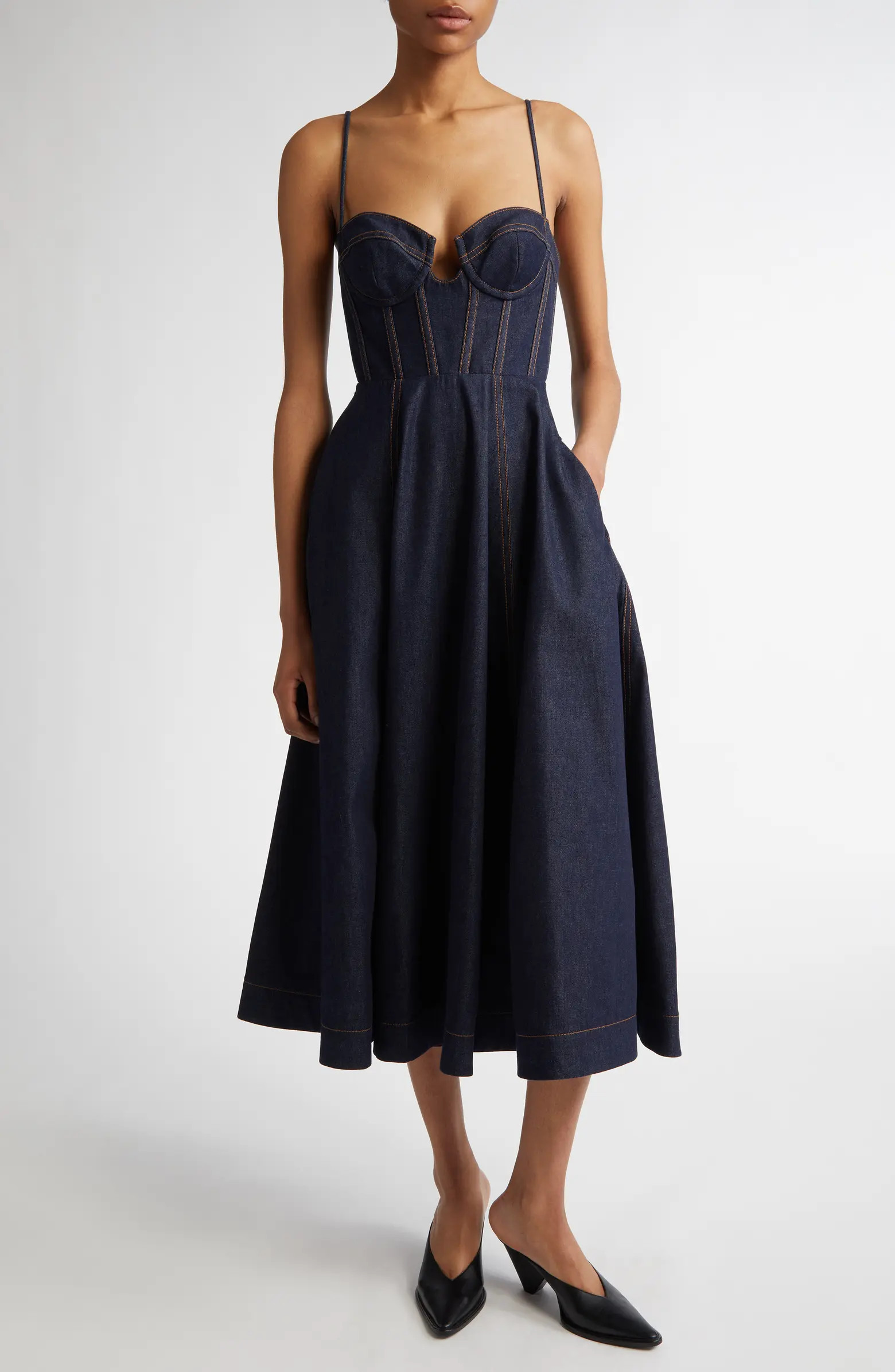 Corset Bodice Denim Midi Dress | Nordstrom