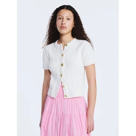 Free Assembly Women's and Women's Plus Cable Knit Cardigan Sweater with Short Sleeves, Lightweigh... | Walmart (US)