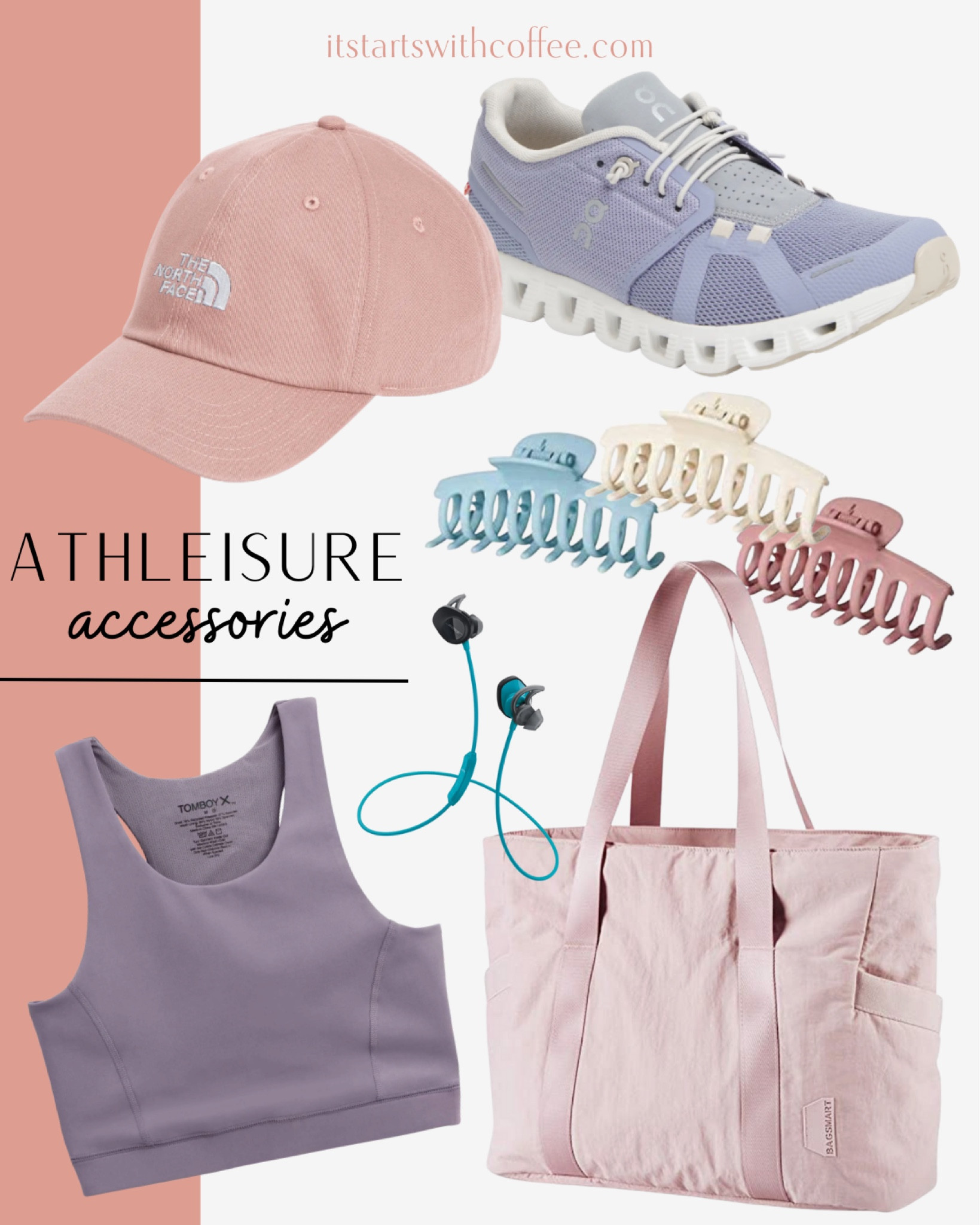 Some great accessories for your athleisure include The North Face hat, cloud 5 running shoes, hair clips, pink tote bag, purple sport bra, and Bose headphones.

Accessories, athleisure accessories, hair accessories, purse, bag

#LTKunder100 #LTKstyletip #LTKfit