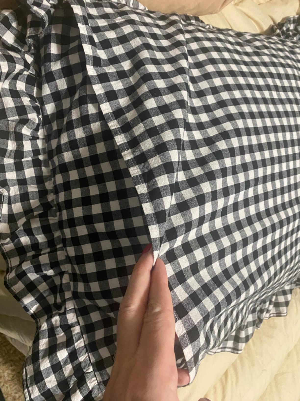 2 Pack Red White Plaid Ruffle Gingham Throw Pillow Covers 18x18 inches, 100% Washed Cotton Buffal... | Amazon (US)