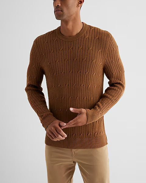 Cable Knit Crew Neck Cotton Sweater | Express