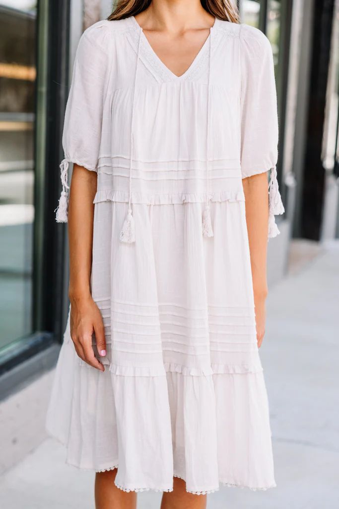 Sweet Mornings Natural White Ruffled Midi Dress | The Mint Julep Boutique