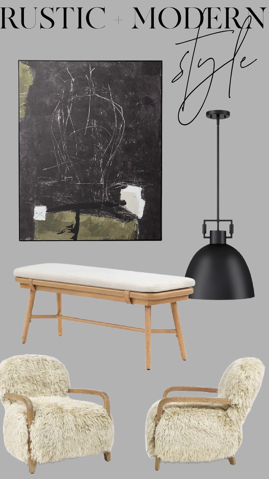 Rustic modern style favorites that create that cozy, high-end designer look without feeling overdone. Think warm wood tones, boucle and shearling texture, oversized abstract art, and matte black lighting to ground the space. These are the pieces that instantly elevate an entryway, living room, or bedroom while keeping that relaxed, neutral aesthetic.

#LTKHome #LTKSaleAlert