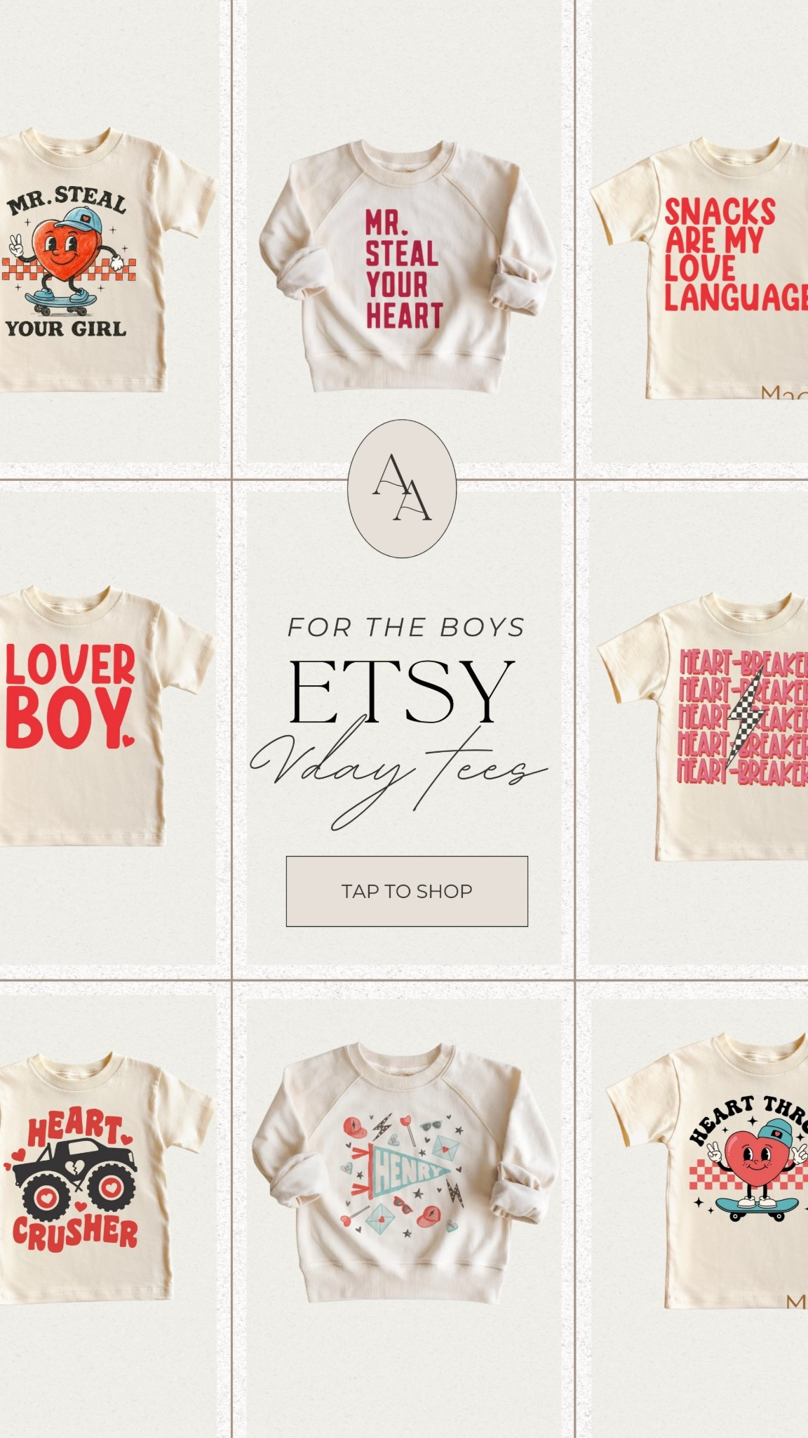 Valentine’s Day tees + sweatshirts for toddler or baby boy! Linking lots of cute options from several Etsy accounts 🤍 almost all under $20! 

#LTKSeasonal #LTKKids #LTKBaby