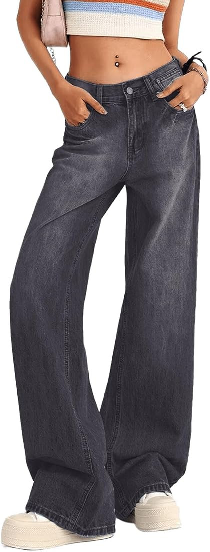 Women's Low Rise Baggy Jeans Washed Straight Wide Leg Denim Pants Casual Loose Boyfriend Jean Str... | Amazon (US)