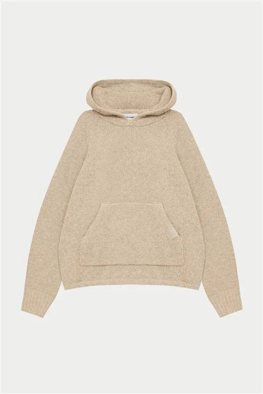 BOUCLE KNIT HOODIE - STONE | The Couture Club