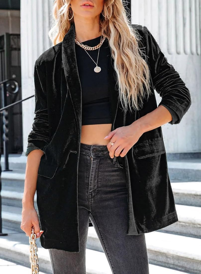 Happy Sailed Women Velvet Blazer Jackets Casual Long Sleeve Lapel Collar Pocketed Blazer Suits Wo... | Amazon (US)