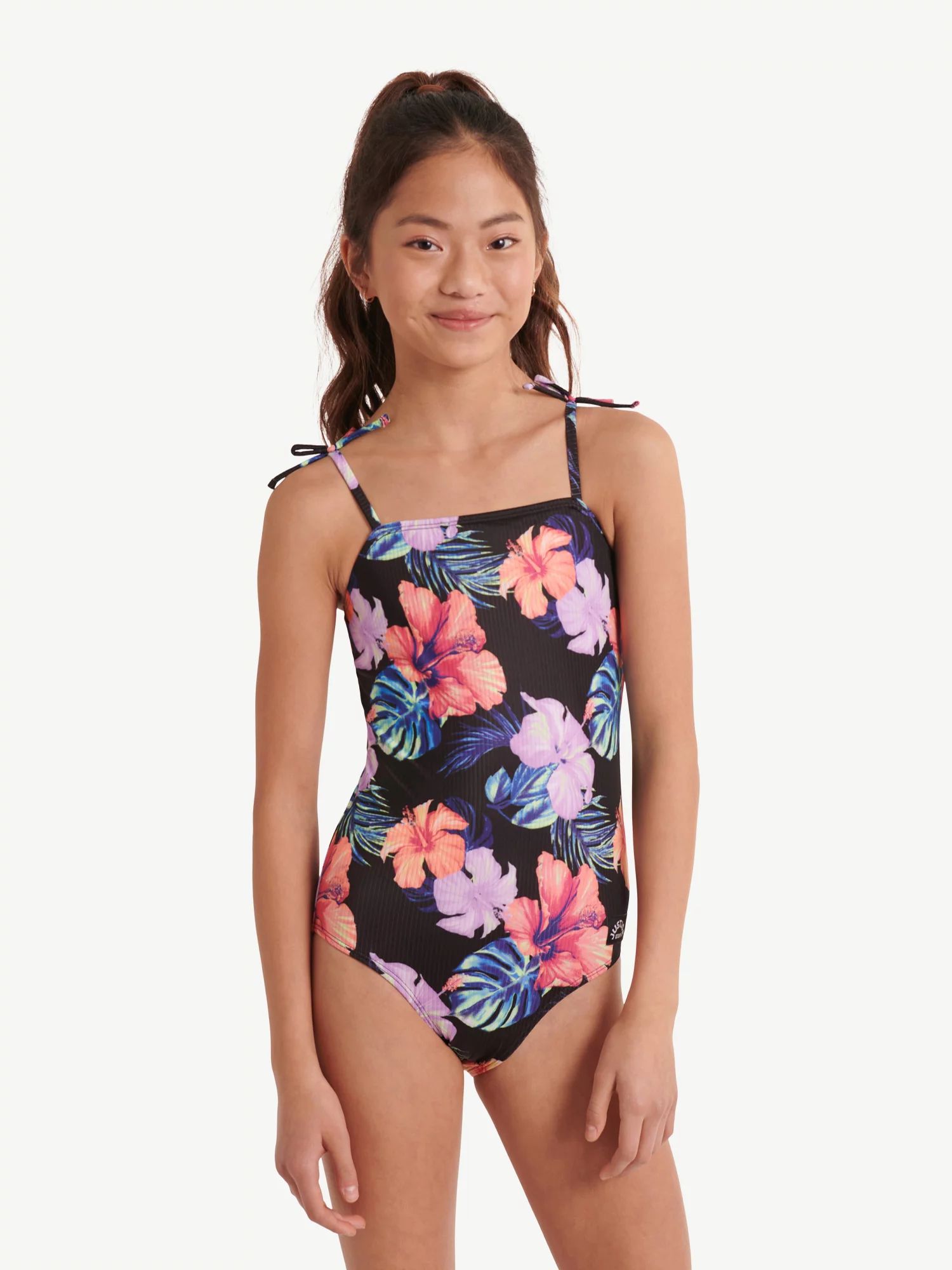 Justice Girls Rib Floral Swimsuit, 1-Piece, Sizes 5-18 | Walmart (US)