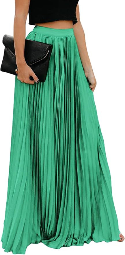ebossy Women's High Waist Flowy Pleated Chiffon Maxi Skirt | Amazon (US)