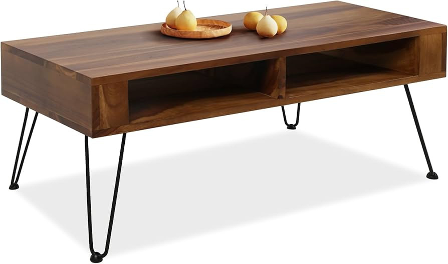Danrelax 48 Inches Coffee Table, Mid Century Modern Coffee Table with Storage Space, Natural Wood... | Amazon (US)