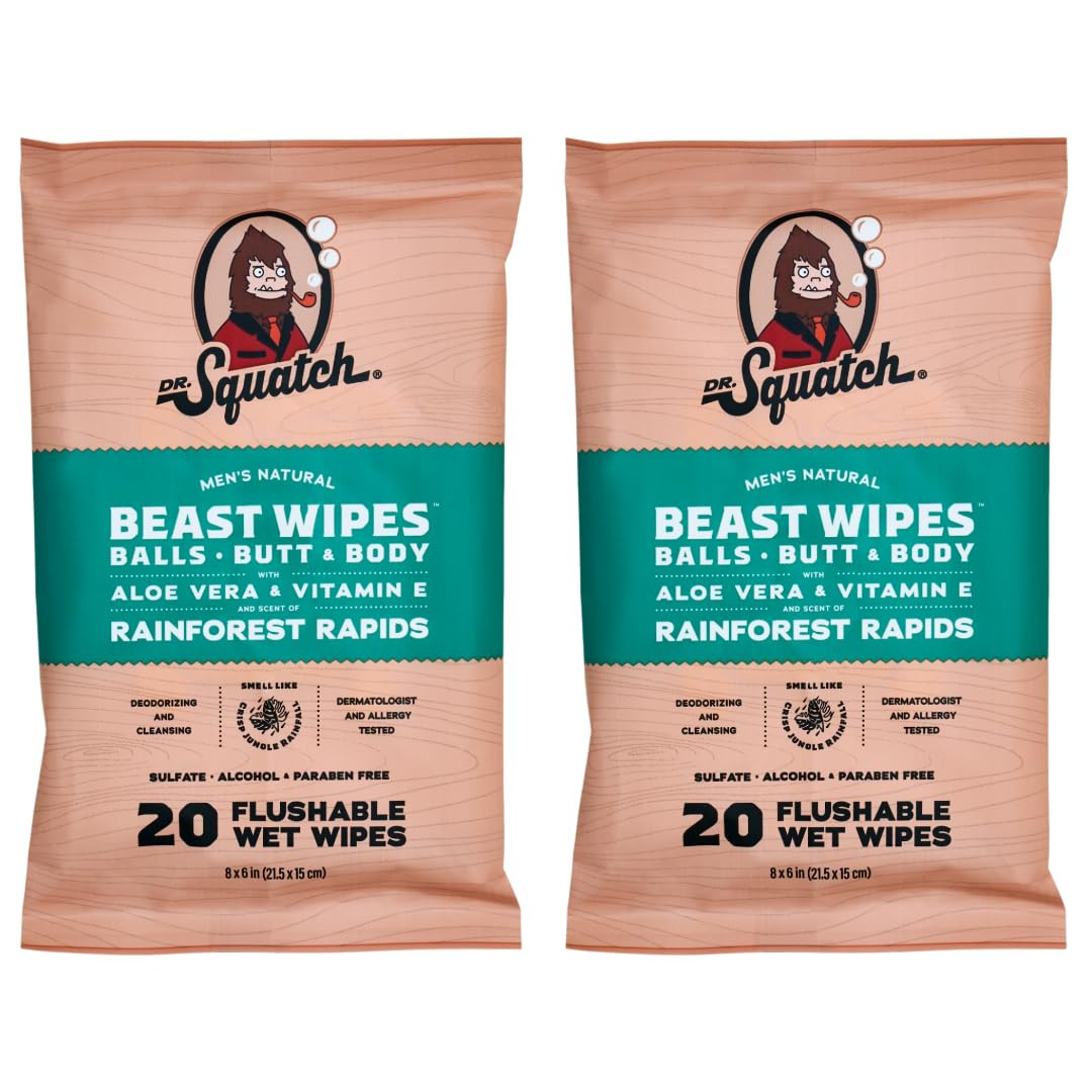 Dr. Squatch Beast Wipes - Flushable Adult Wipes for Men - Soothing and Refreshing - 2 Pack Rainfo... | Amazon (US)