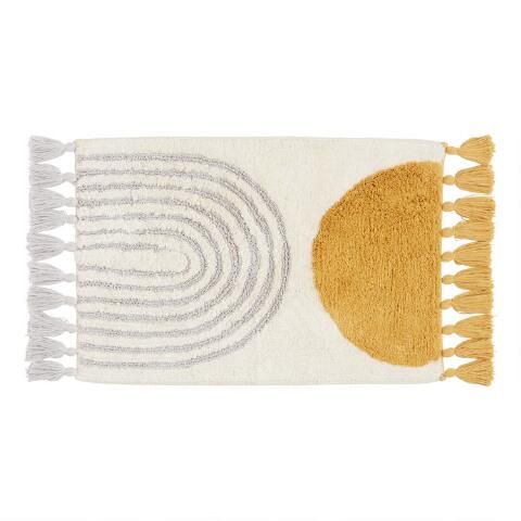 Ivory, Gray and Mustard Arch Tufted Bath Mat | World Market