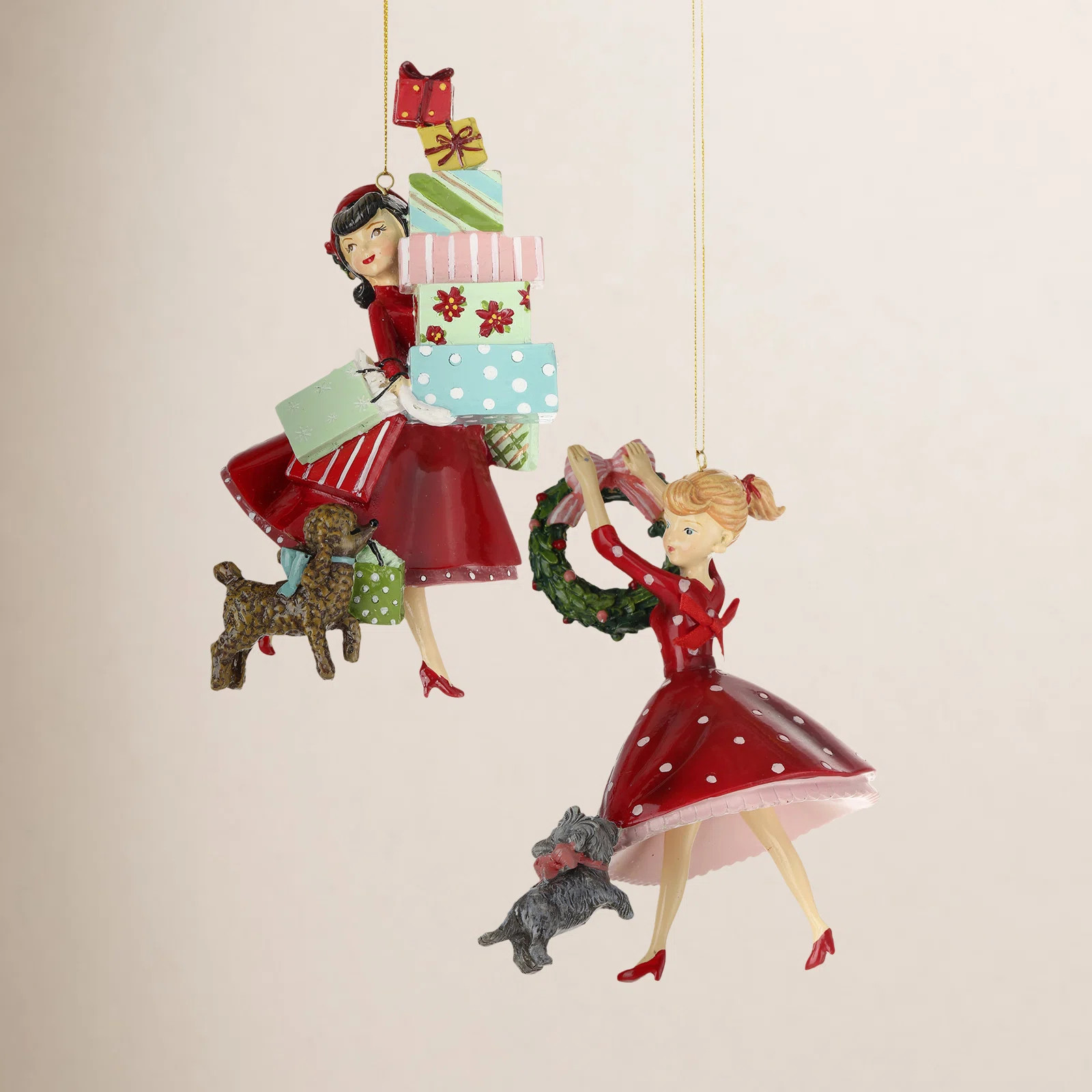 6.5-7" Retro Lady Decorating Ornament Set of 2 | Birch Lane
