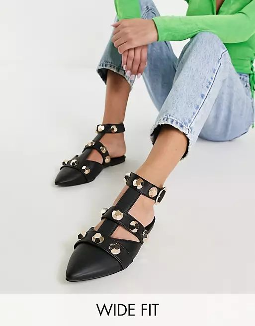 ASOS DESIGN Wide Fit Lorina studded ballet flats in black | ASOS (Global)