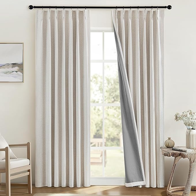 MIULEE Linen Pinch Pleated 100% Blackout Curtains for Bedroom 92 Inch Long 2 Panels Set- Back Tab... | Amazon (US)
