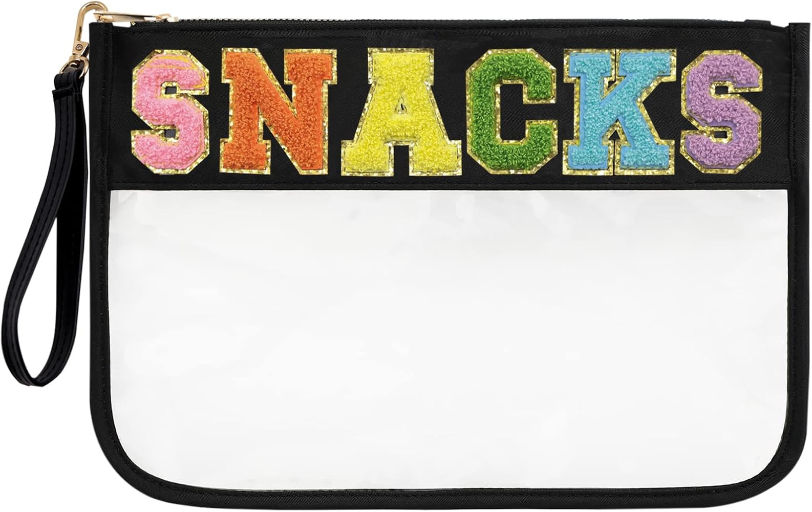 Burskit Snacks Bag Clear Chenille Varsity Letter Zipper Pouch Travel Makeup Bag Aesthetic Storage... | Amazon (US)