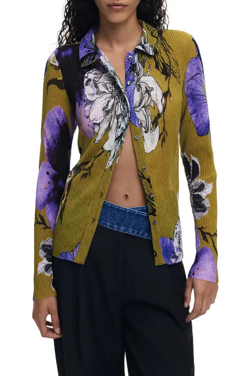 Desigual Plissé Button-Up Shirt in Olive Green at Nordstrom, Size X-Large | Nordstrom