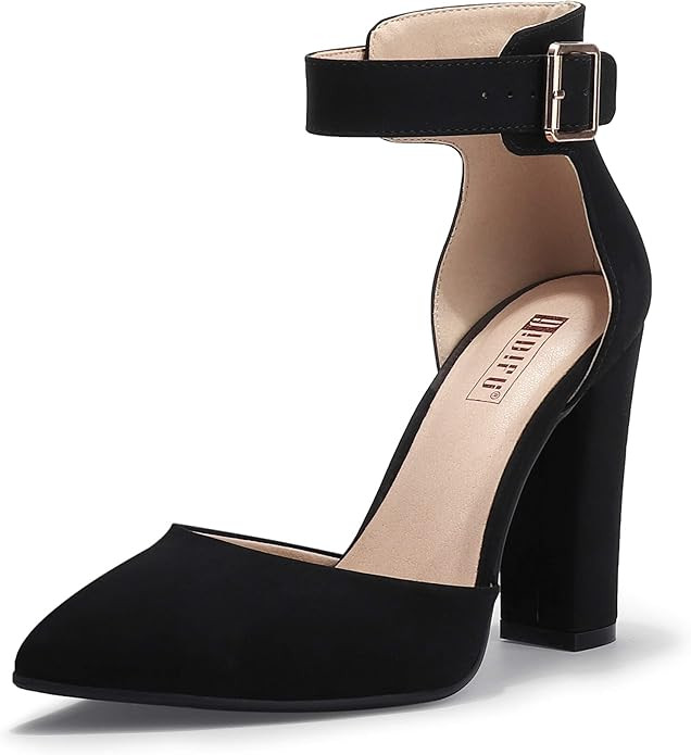 IDIFU Women's IN4 Pedazo High Block Heels Pumps Pointed Closed Toe Ankle Strap Dress Wedding Shoe... | Amazon (US)