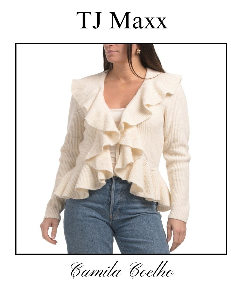 I love this ruffle sweater for the winter, long sleeve, cardigan, white, designer deals, TJ Maxx sale.

#LTKFindsUnder50 #LTKSaleAlert #LTKHoliday