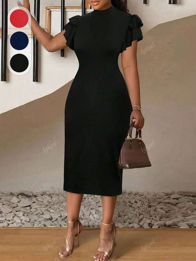 Plus Mock Neck Butterfly Sleeve Dress Bodycon Dress, Spring /Autumn,Summer Outfits For Women | SHEIN