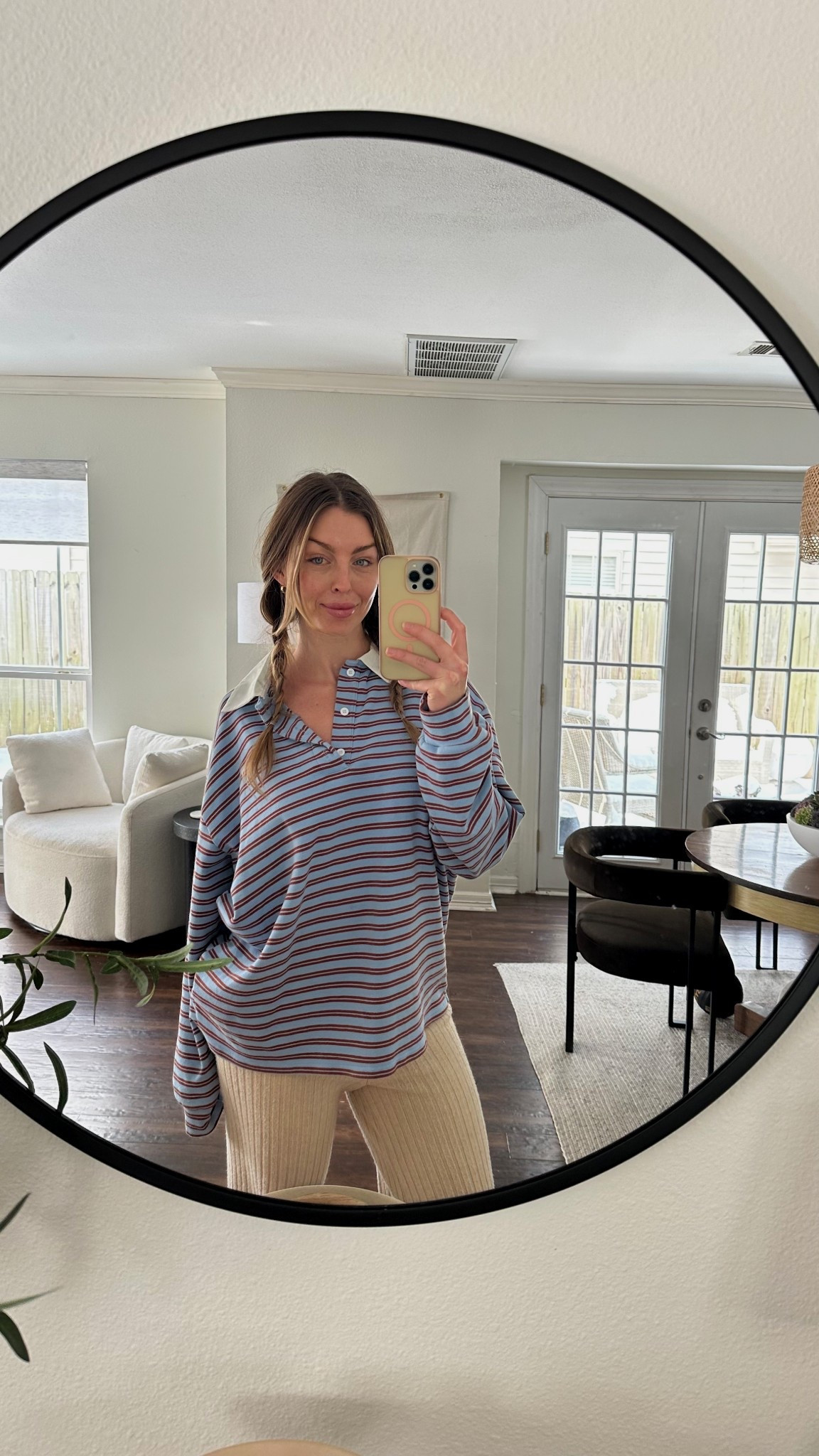 just very cozy ❄️ love wearing this oversized polo shirt with jeans and shorts too. I’ve had these knit pants for a few years and just love them! Shoes are better than UGGs, cheaper and have lasted me years. Favorite chairs in my house!!

#LTKootd #LTKTall #LTKHome