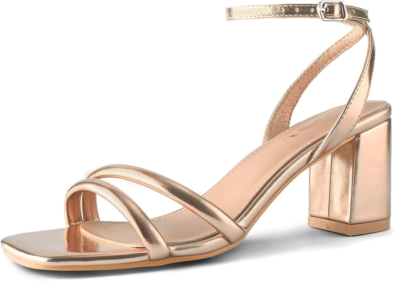 Shoe'N Tale Strappy Heels for Women Square Toe Chunky Block Heels Ankle Buckle Heeled Sandals | Amazon (US)