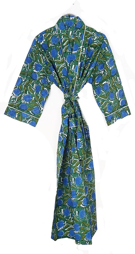 Cotton Hand Block Print Womens Bathrobes| Lightweight Bathrobes| Women Sleepwear Robes| Kimono Ro... | Amazon (US)