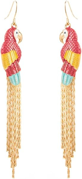 Cute Parrot Dangle Hook Earrings for Women Enamel Bird Animal Long Chain Tassel Drop Fake Huggie ... | Amazon (US)