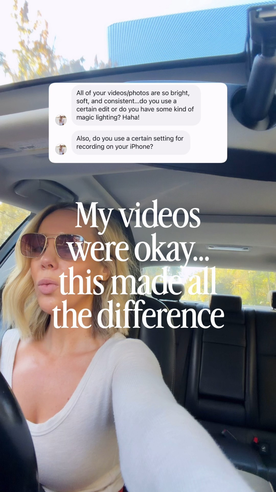 THIS made all the difference for my content.
I changed my iPhone settings to record in 4K at 60fps
📱 Settings → Camera → Record Video → 4K / 60fps
For editing, I keep it simple and natural.
I lightly brighten things in Lightroom Mobile as needed.
My biggest tip: copy + paste the edit from the previous video, then tweak it slightly. It’s basically a preset without locking yourself into one so everything stays consistent but still looks real 🤍
No magic lighting just natural lighting (if it’s not light out I use this linked here) no crazy filters just the right settings + small adjustments 